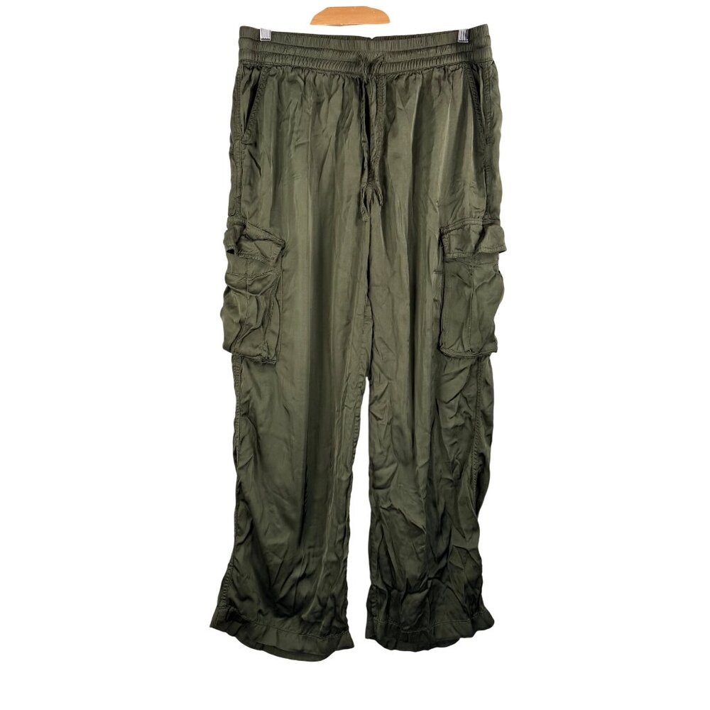 Aerie satin cargo pocket loose fit wide leg pants olive green sz‎ M